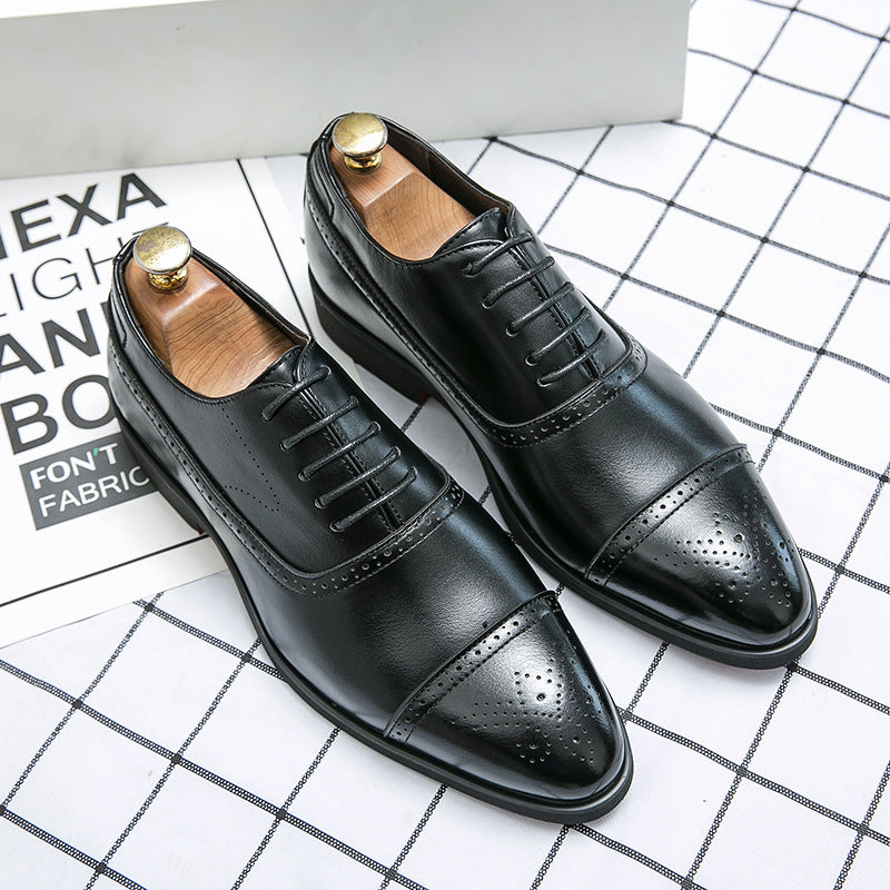 Men's Breathable and Waterproof British Business Casual Leather Shoes in Black and Brown