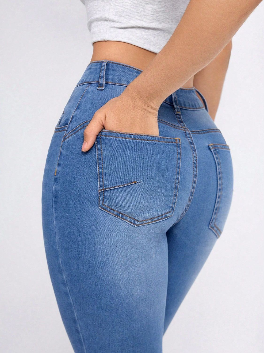 High Stretch, Buttoned High Rise Skinny Jeans with Functional Pockets