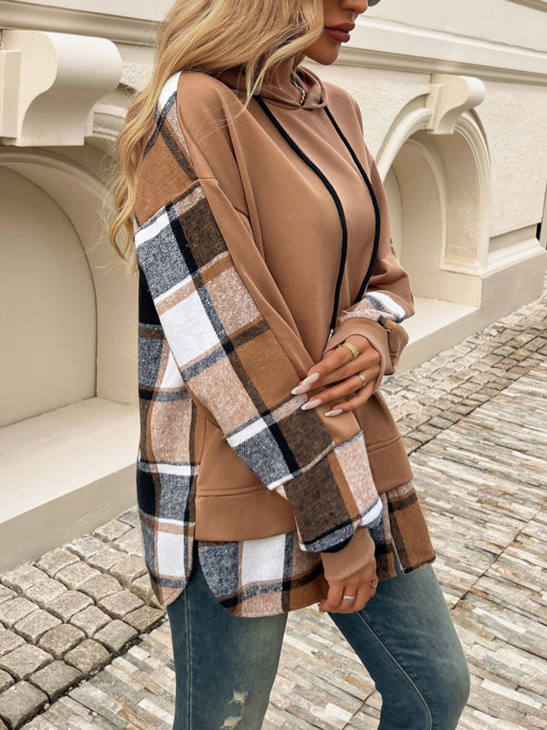 Divine Plaid Long Sleeve Drawstring Hoodie for Fashion Lovers