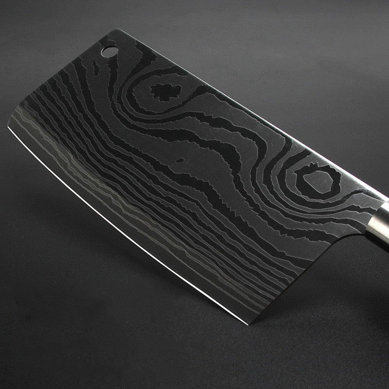 Premium Professional Damascus Laser Pattern Stainless Steel Chef Knife Set for Meat Chopping, Slicing, and Vegetable Cutting in the Kitchen