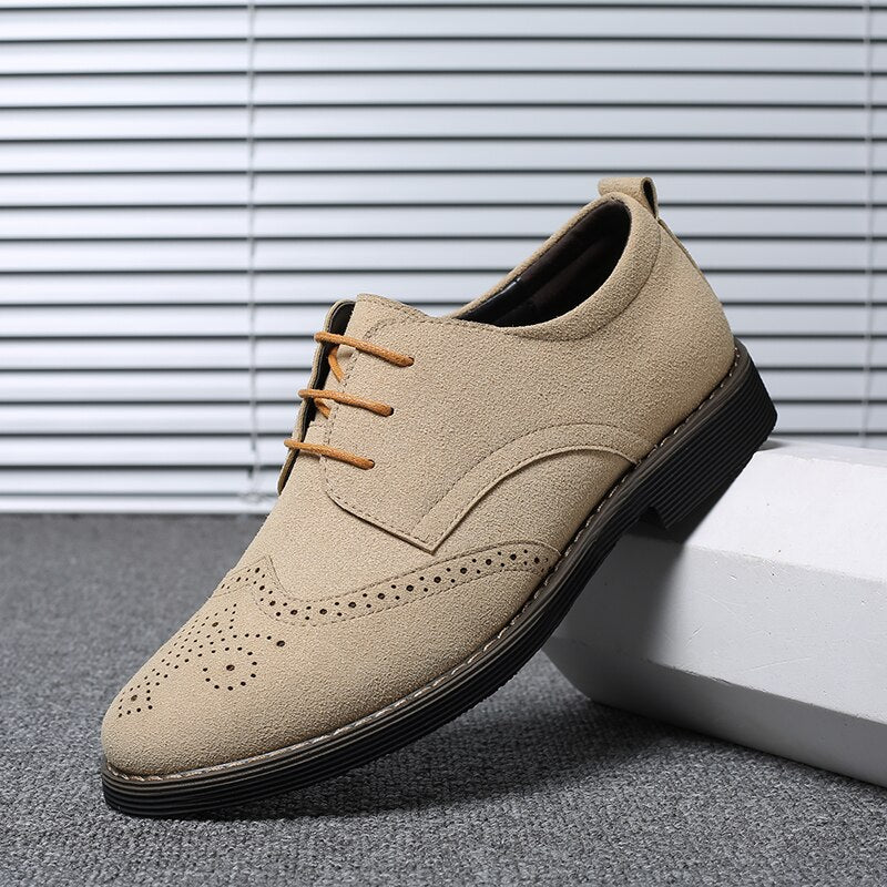 Men's Premium Cow Suede Leather Oxford Style Brogue Dress Shoes for Spring and Autumn