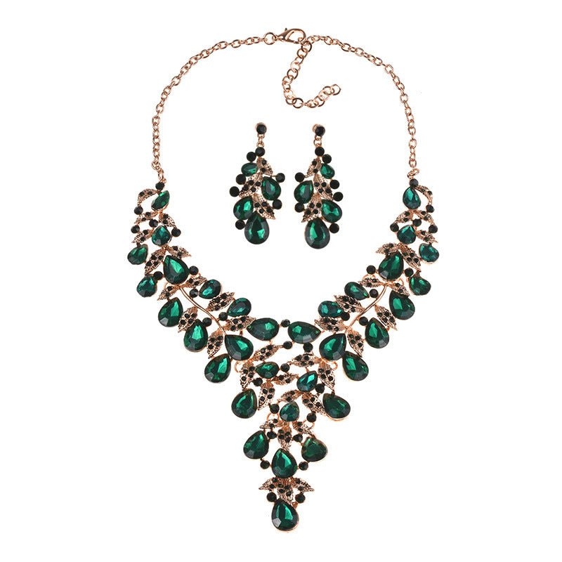 Stylish Glamorous Fashion Jewelry Set of Water Droplets Crystal Alloy Plating Earrings and Necklace
