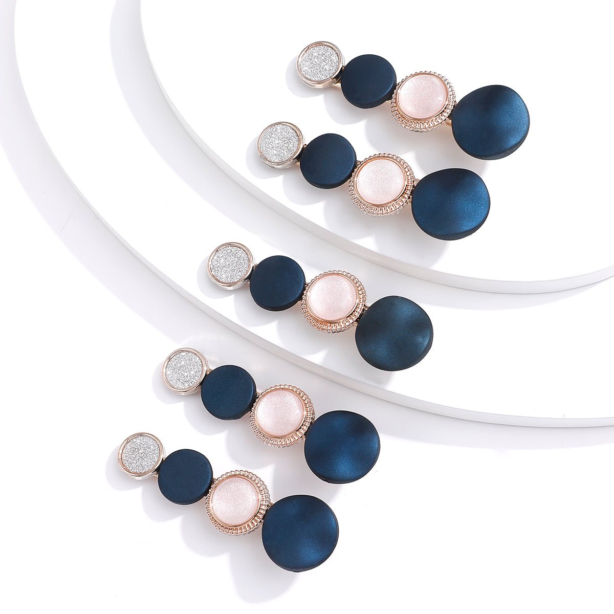 Fashionable Geometric Patterned Blue and White Hairpin Set for Women - 5 Pieces
