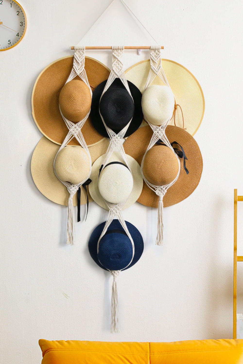 Handmade Cotton Rope Macrame Hat Hanger with Sticks