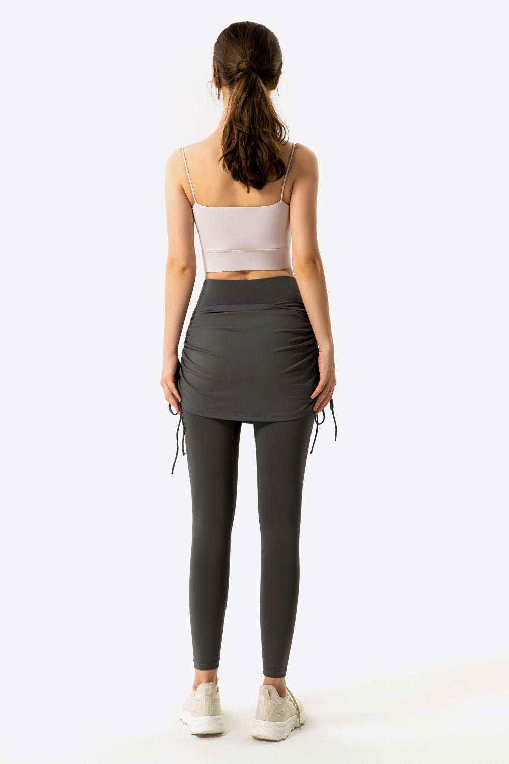 Soft and Breathable Drawstring Ruched Faux Layered Stretch Yoga Leggings