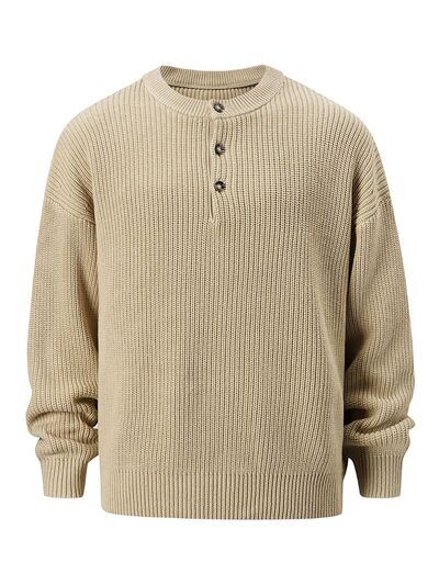 Men's Stretchable Long Sleeve Round Neck Cotton-Polyester Sweater