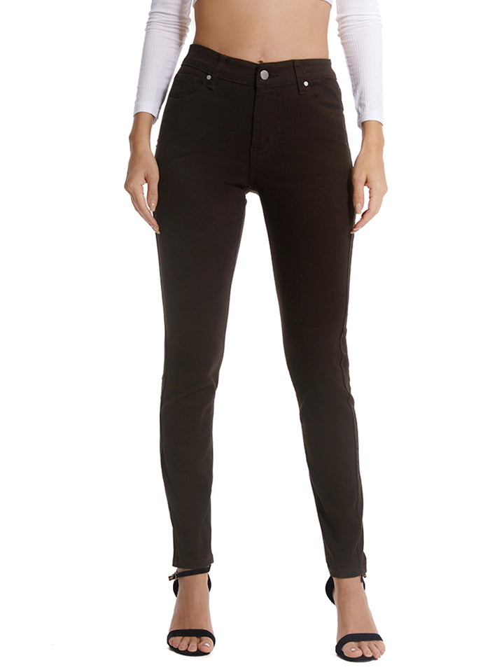 Full-Length Buttoned Jeans in Solid Pattern with Stretchy Fit