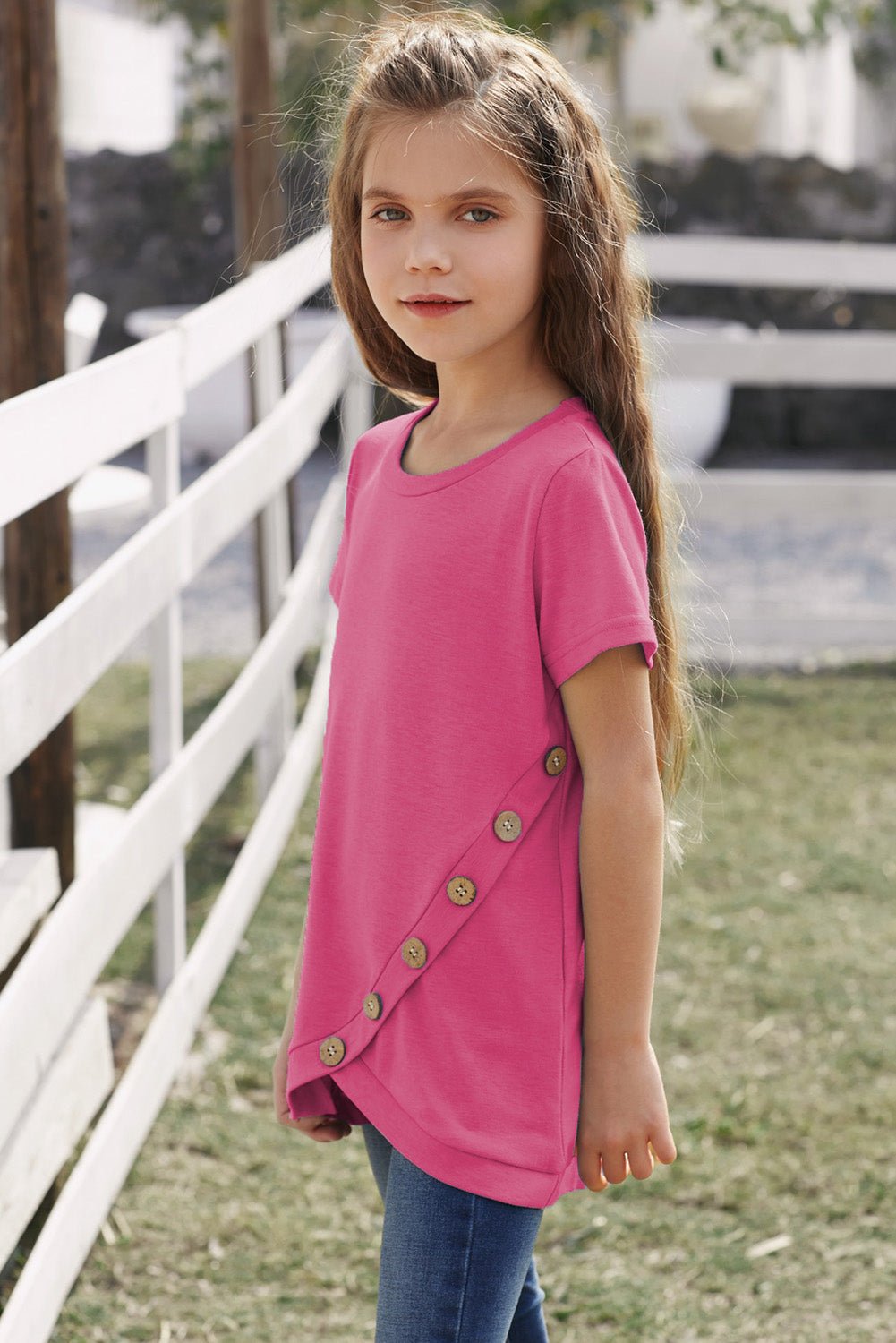 Stylish Girls' Summer Buttoned T-Shirt with Tulip Hem