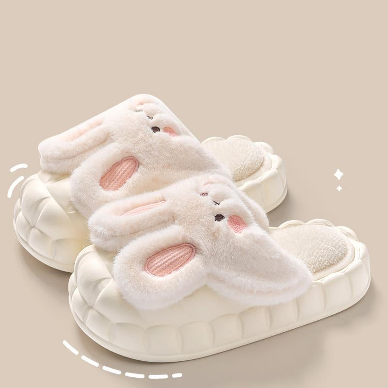 Adorable Rabbit - themed Fuzzy Winter Slippers for Women - Detachable and Washable Indoor House Shoes