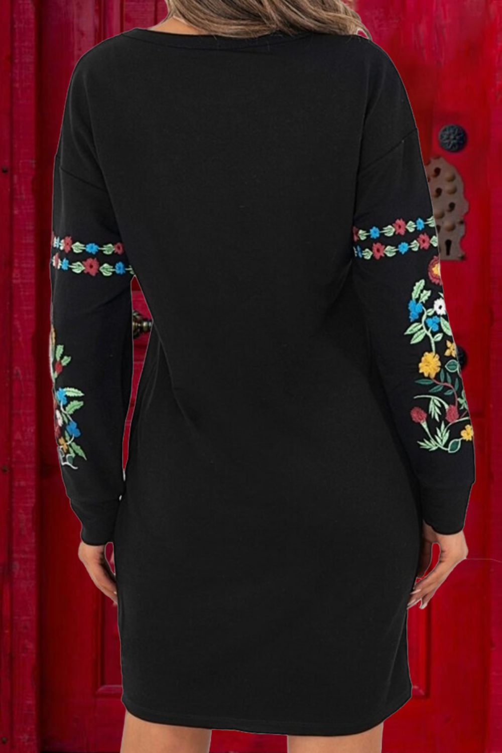 Fashionable Chic Floral Print Round Neck Long Sleeve Mini Dress for Women