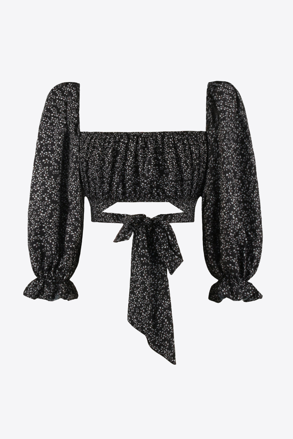 Stylish Printed Long Flounce Sleeve Cropped Women's Blouse