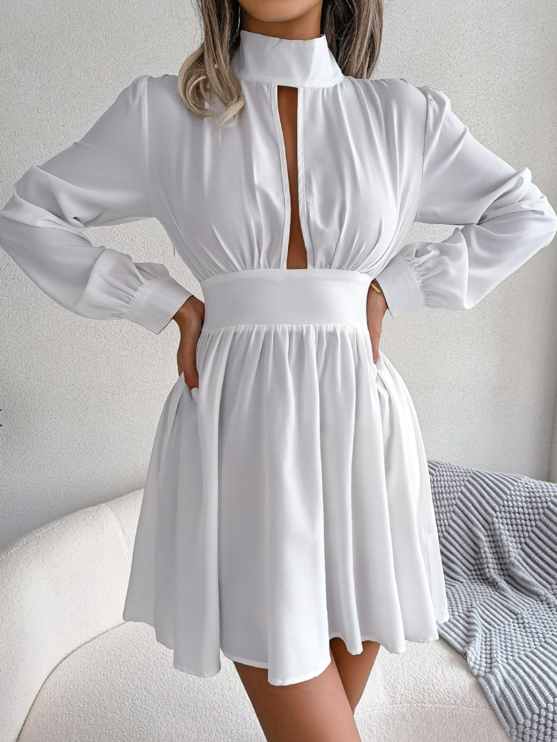 Stylish Cutout Turtleneck A-Line Casual Mini Dress for Vacation