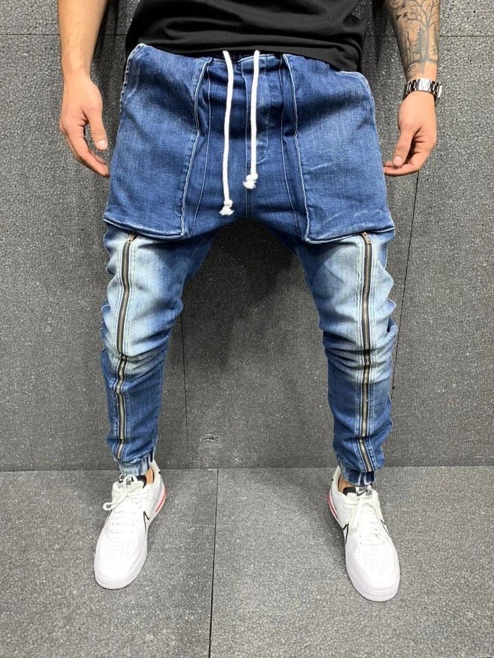 Stylish Hip - Hop Inspired Solid - Colored Cotton - Blended Washed Tapered Jeans Pants