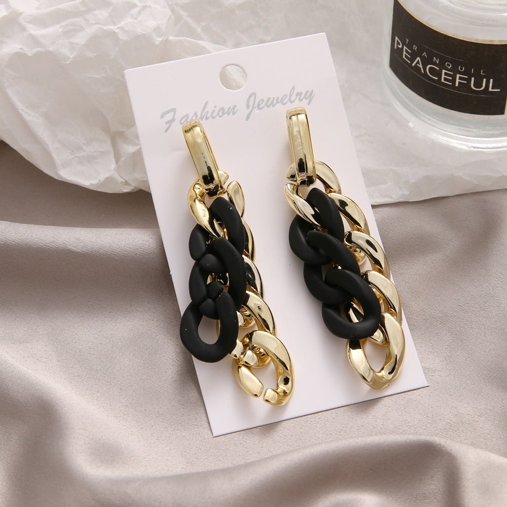 Fashionable Geometric Drop Earrings for Women Made of Acrylic and Zinc Alloy in Black and Turquoise Colors