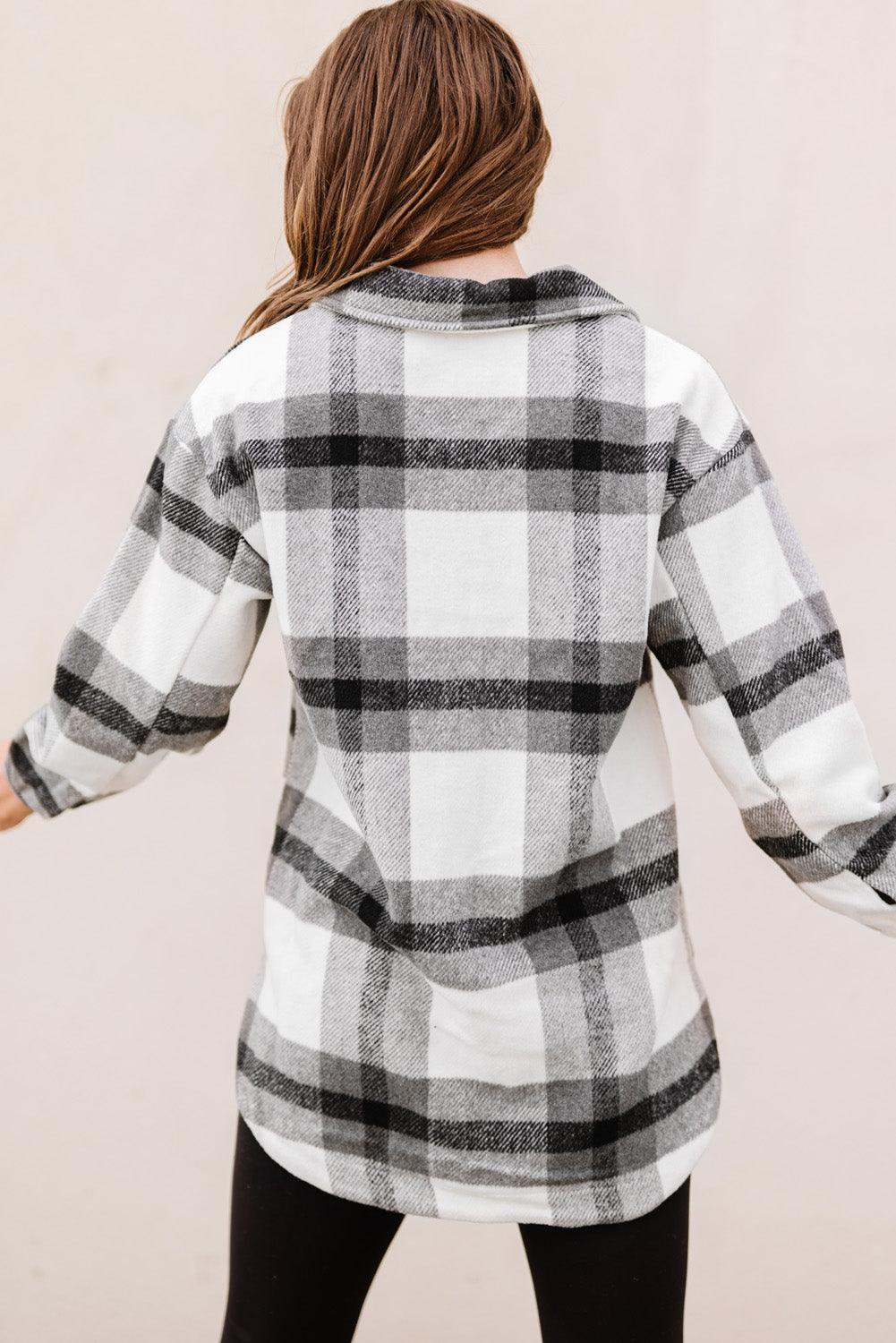 Casual Plaid Dropped Shoulder Pocket Buttoned Shacket for Everyday Wear