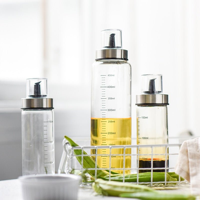 Practical and Leak-Proof High Borosilicate Glass Condiment Bottles for Kitchen - Ideal for Oil, Vinegar, and Soy Sauce in 150ml, 300ml, and 450ml Sizes