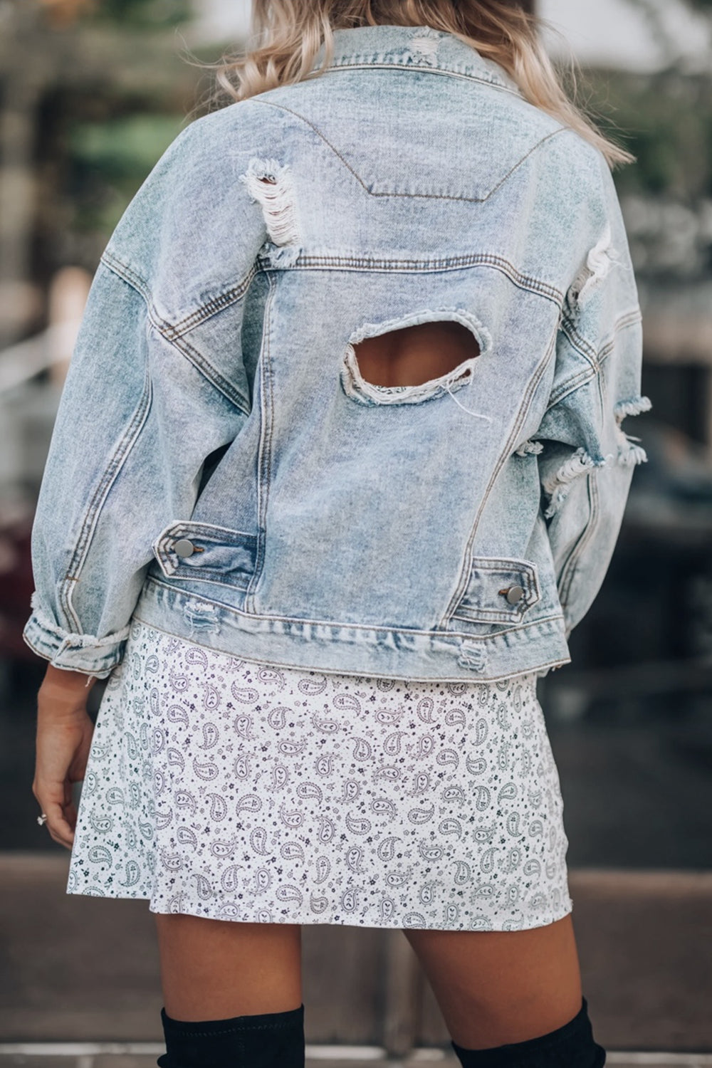 Stylish Distressed Denim Drop Shoulder Jacket for Cowgirls