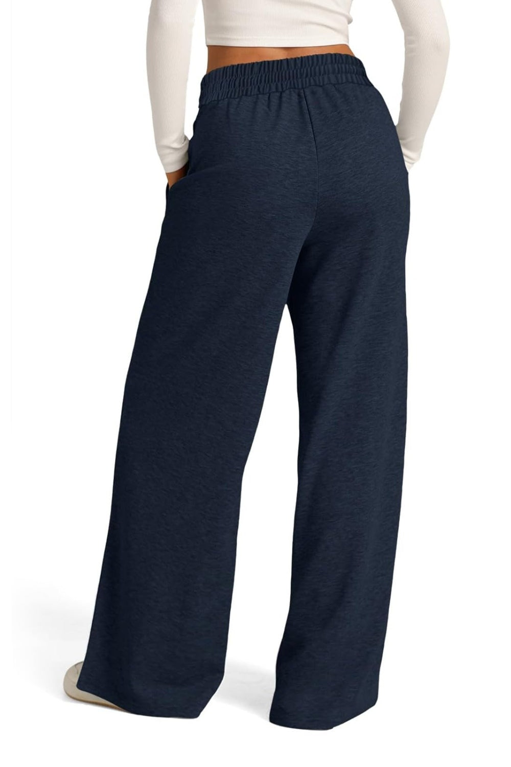 Fashionable Drawstring Elastic Waist Wide Leg Polyester Pants for Comfortable Wear