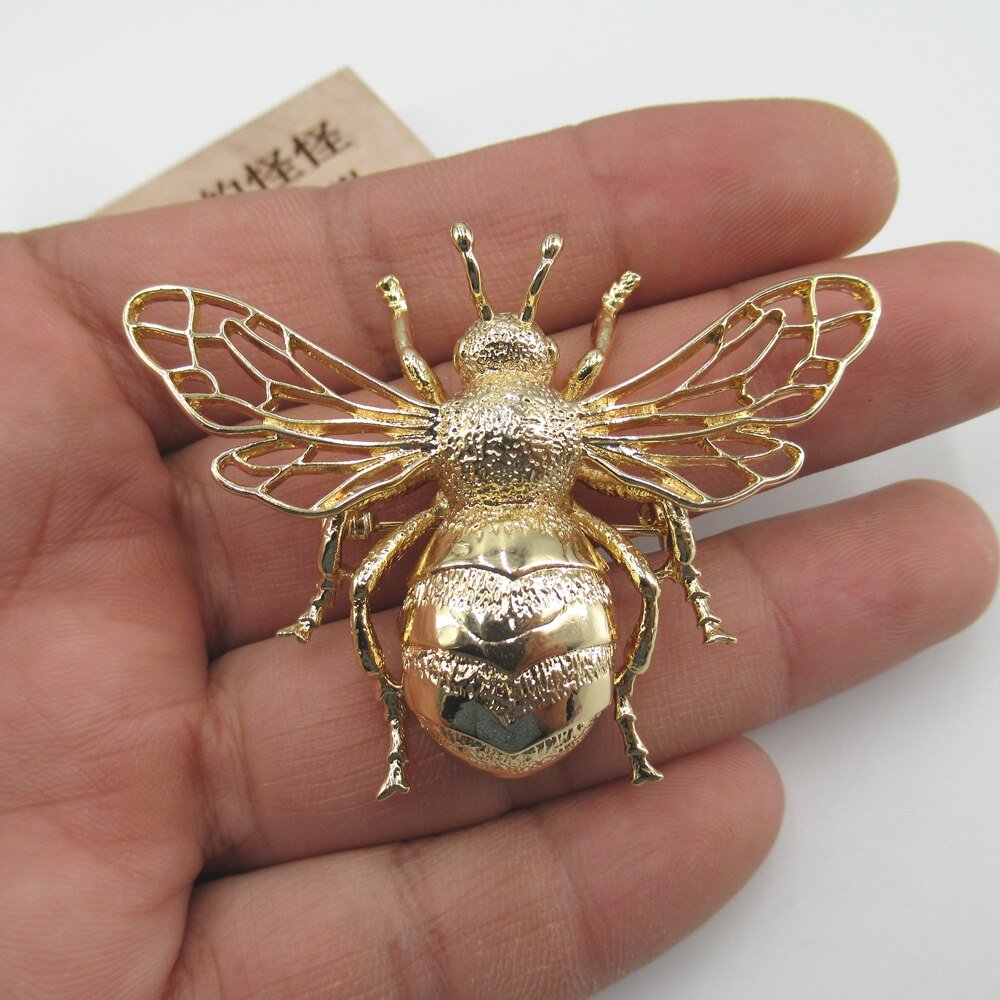 24k Gold Plated Vintage Copper Bee Brooch for Women