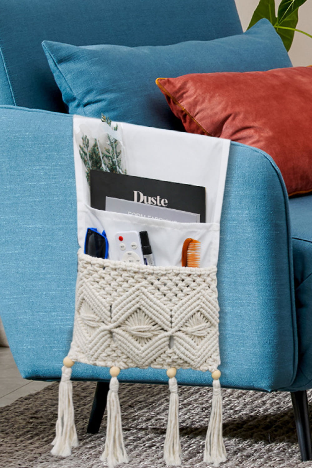Macrame Handmade Sofa Armrest Magazine Storage Holder