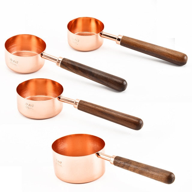 Eco-Friendly Wooden Handle Stainless Steel Measuring Spoon Set for Kitchen, Baking & Bartending