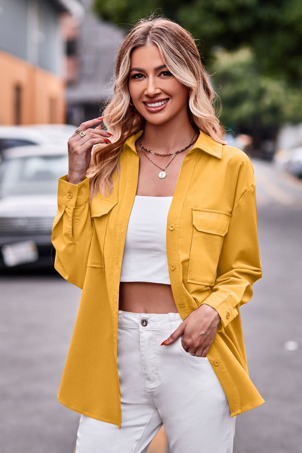 Casual Longline Dropped Shoulder Shirt with Functional Pockets