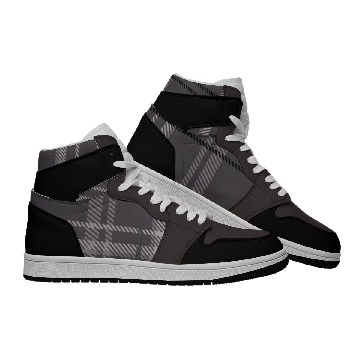 Dunbi-Designed Men's Fashionable Synthetic Leather Stitching Casual Shoes in Purplish Gray Plaid Pattern