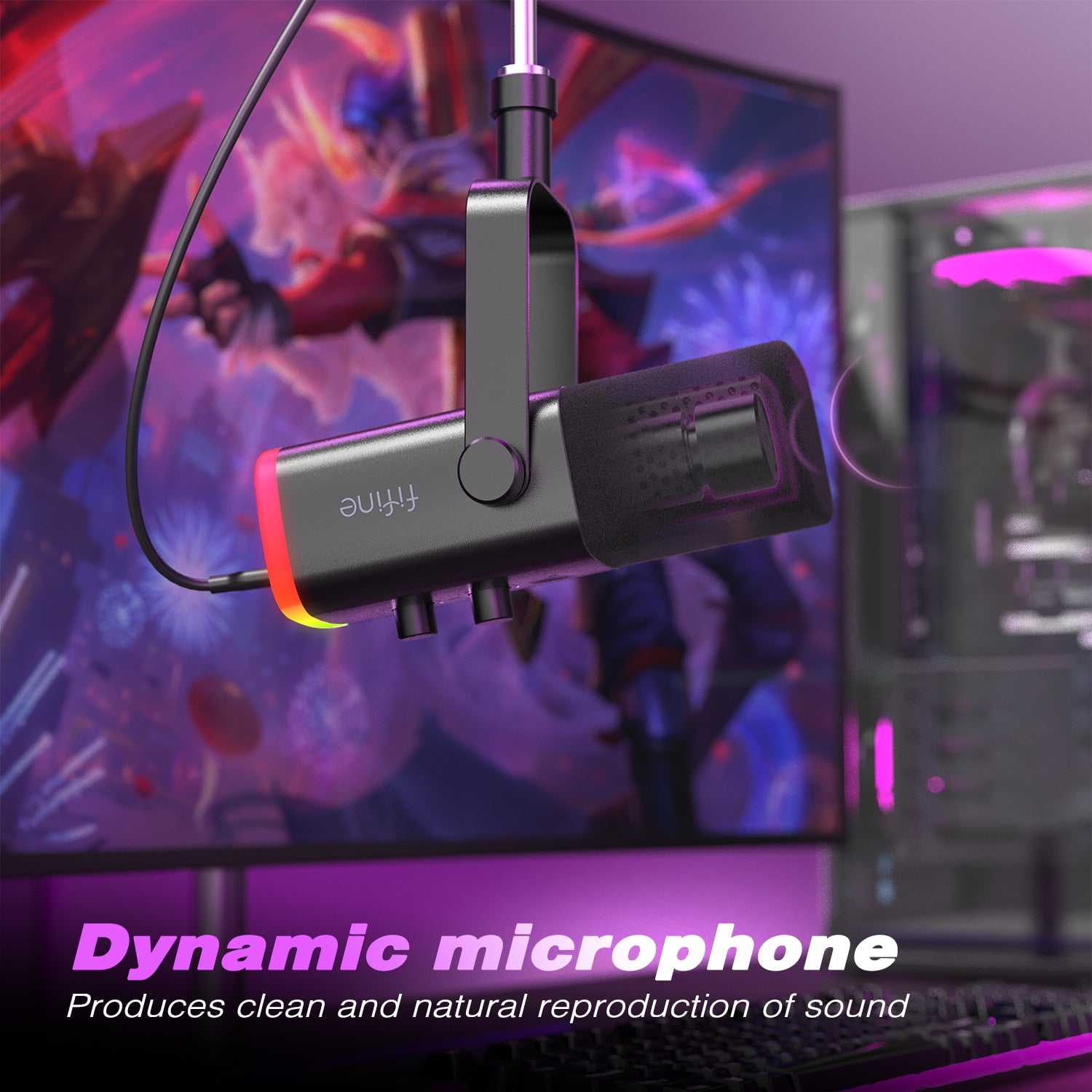 FIFINE Professional USB/XLR Dynamic Gaming Microphone with Touch Mute Button, Headphone Jack, and I/O Controls for PC, PS5/4, and Mixer - Ampligame AM8 Model