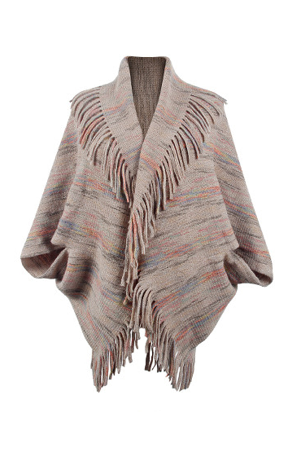 Printed Poncho with Stylish Fringe Detail