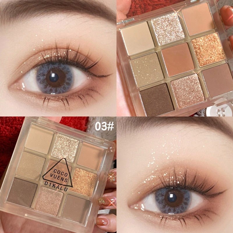 DIKALU Premium Nine - Color Eyeshadow Palette with Rose Pink Hues, Featuring Pearly, Matte, and Glittery Eye Shadows for Stunning Eye Pigments