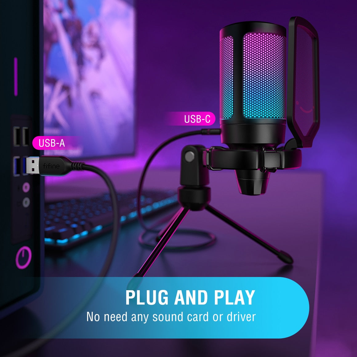 FIFINE A6V Condenser USB Microphone Kit with Pop Filter for Gaming & Streaming on PC/MAC