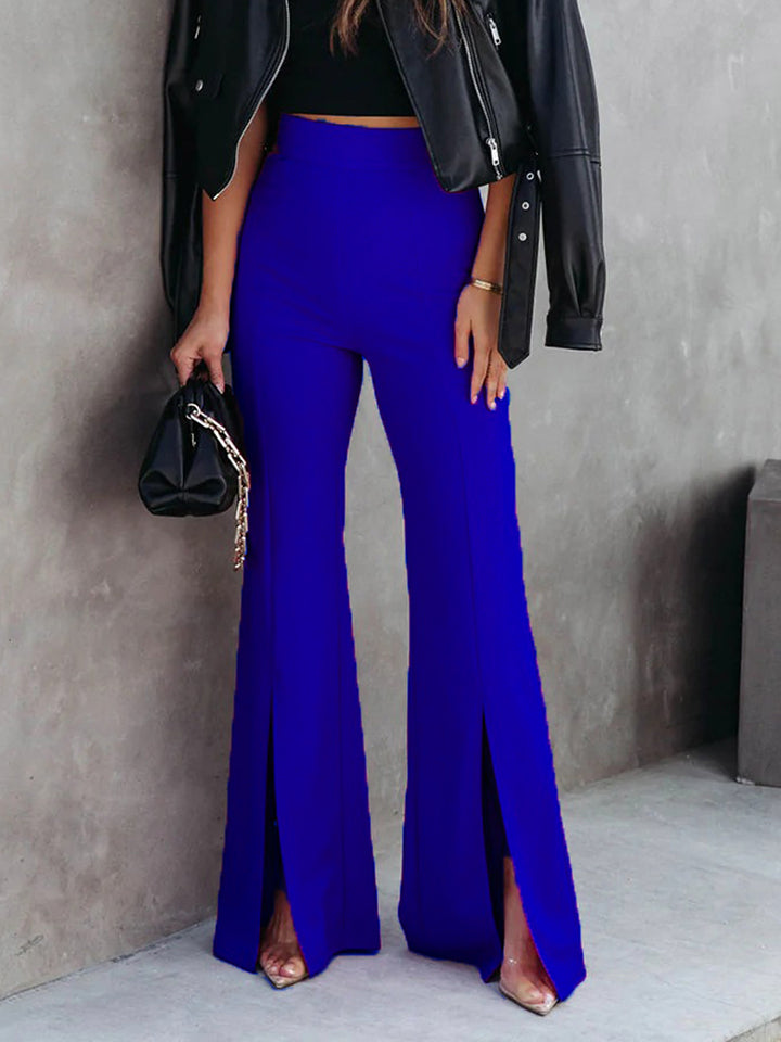 Long Fashion Front-Slit Flare-Leg Polyester-Cotton Pants