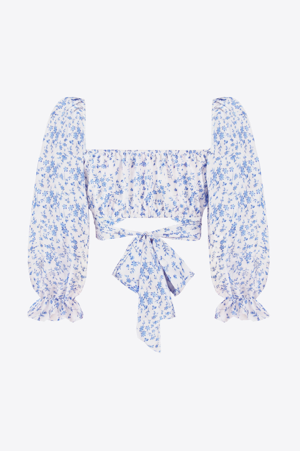 Stylish Printed Long Flounce Sleeve Cropped Women's Blouse