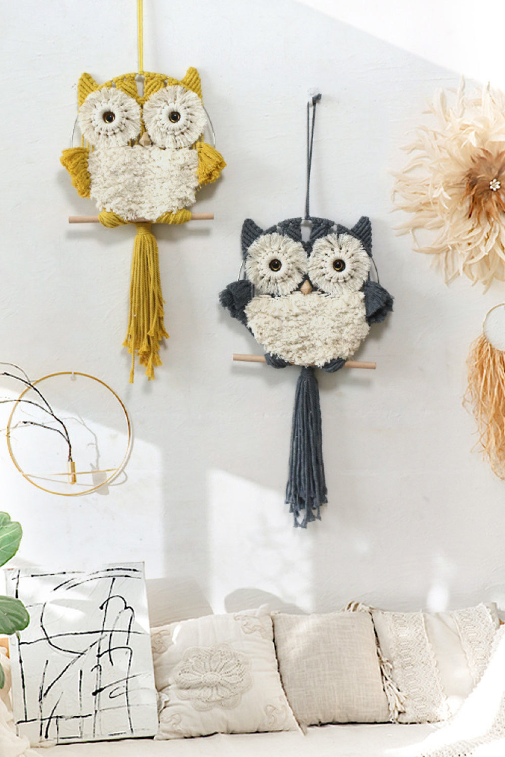 Artfully Hand-Woven Owl Macrame Wall Hanging with Tassels