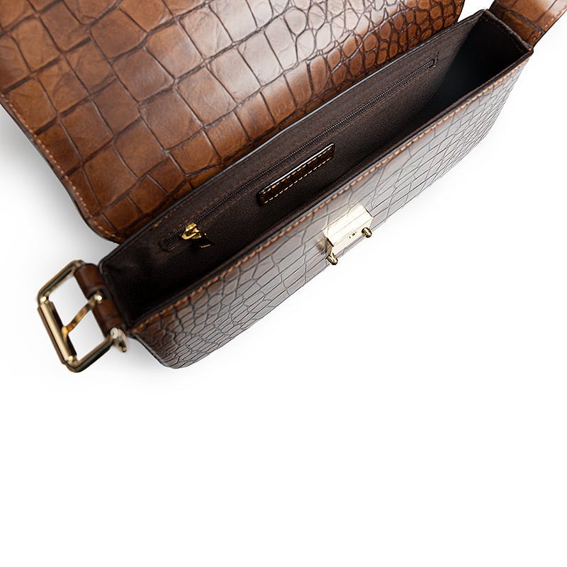 Authentic Leather Patterned Baguette Underarm Women's Shoulder Messenger Bag