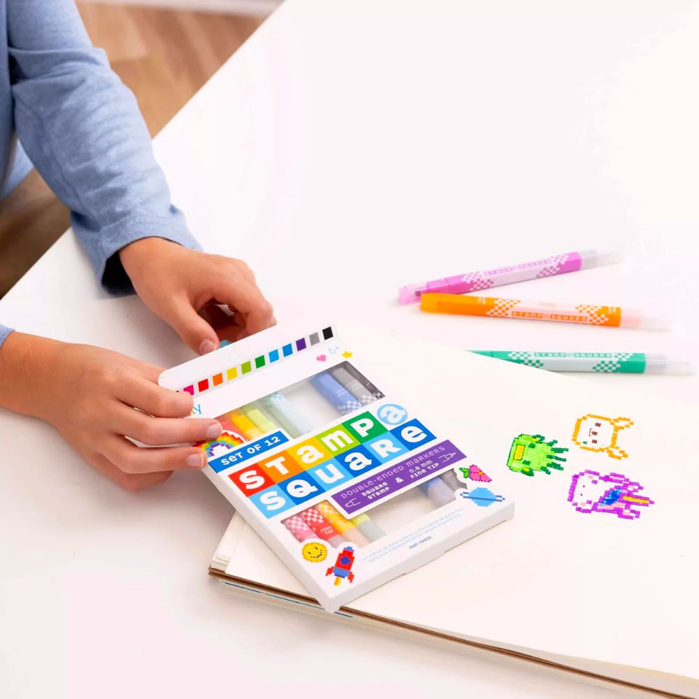 12-Piece Set of Square Stamp Markers with Dual Function