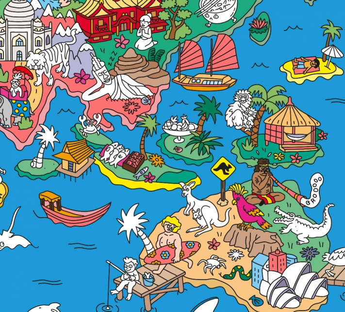 OMY Giant World Map Sticker Poster - Decorative Atlas with 150 Stickers