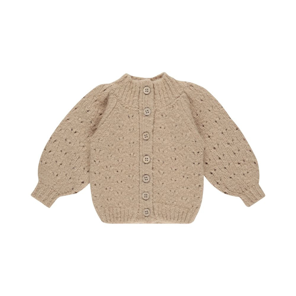 Rylee + Cru Sand-colored Tulip Cardigan with Bubbled Sleeves