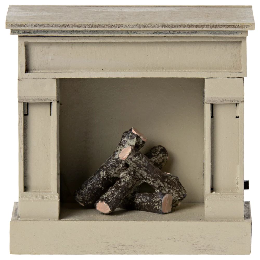 Maileg Off - white Mouse - themed Wooden Fireplace with Vintage Look