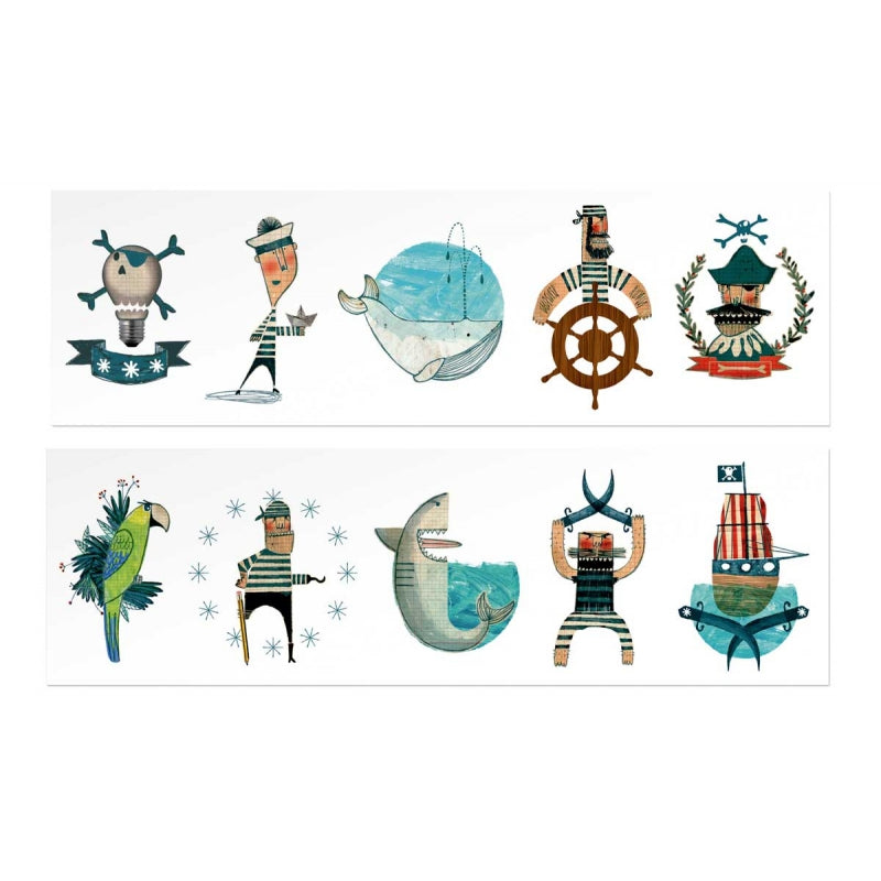 Safe and Funny Londji Temporary Pirate Tattoos - 10 Pieces