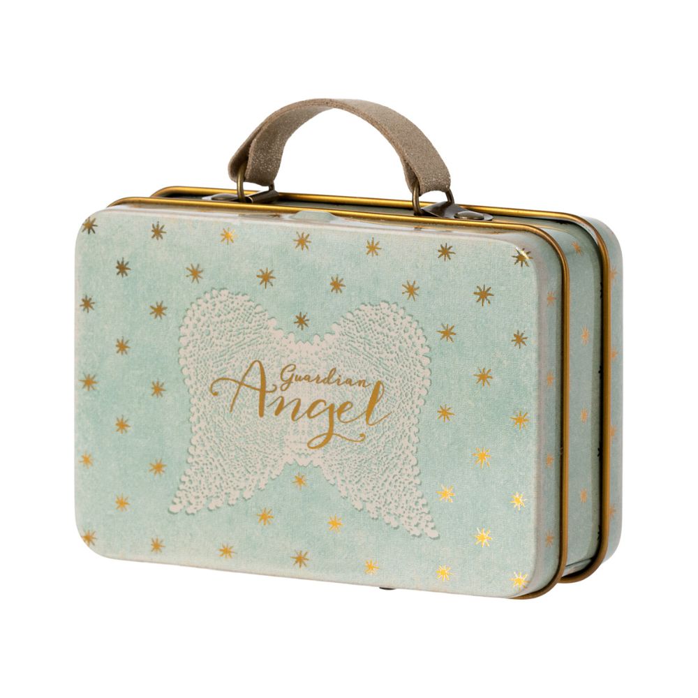 Maileg Mint-Colored Metal Suitcase Guardian Angel Mouse Toy