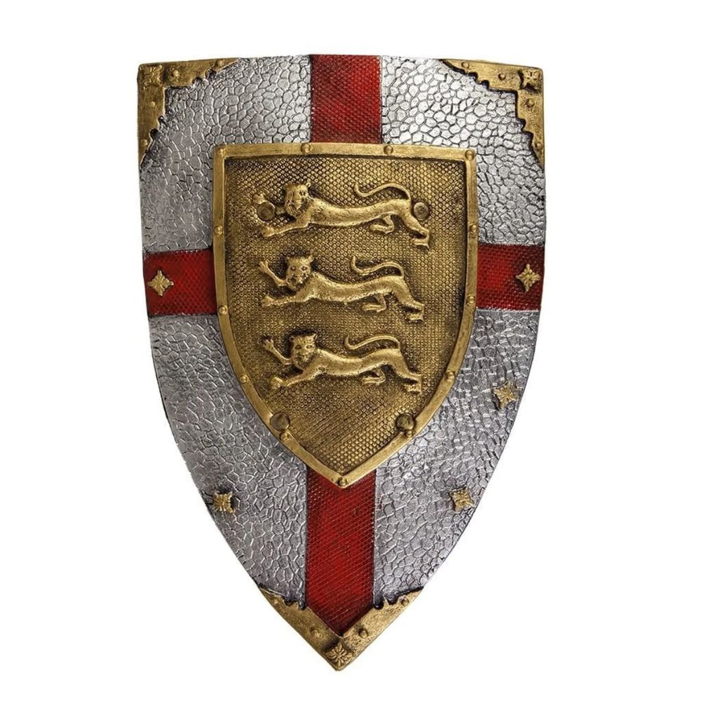 Large Hand-Painted Lion Accented Red and Gold Foam Shield for Knights