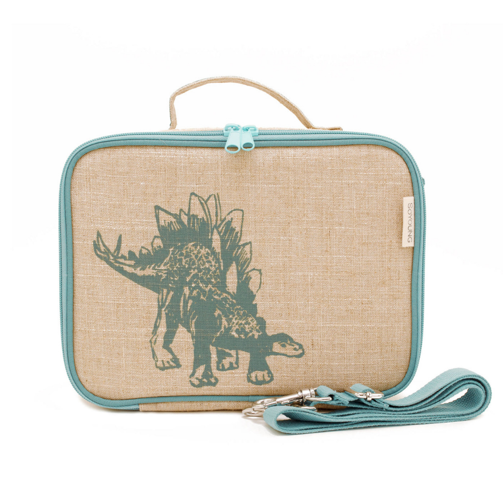 Green Stegosaurus-themed Raw Linen Lunch Box for Little Adventurers