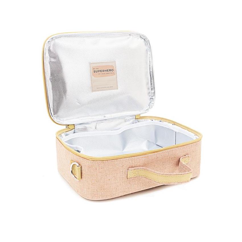 Kids' Washable Insulated Lunch Box with Jungle Cats Pattern on Raw Linen