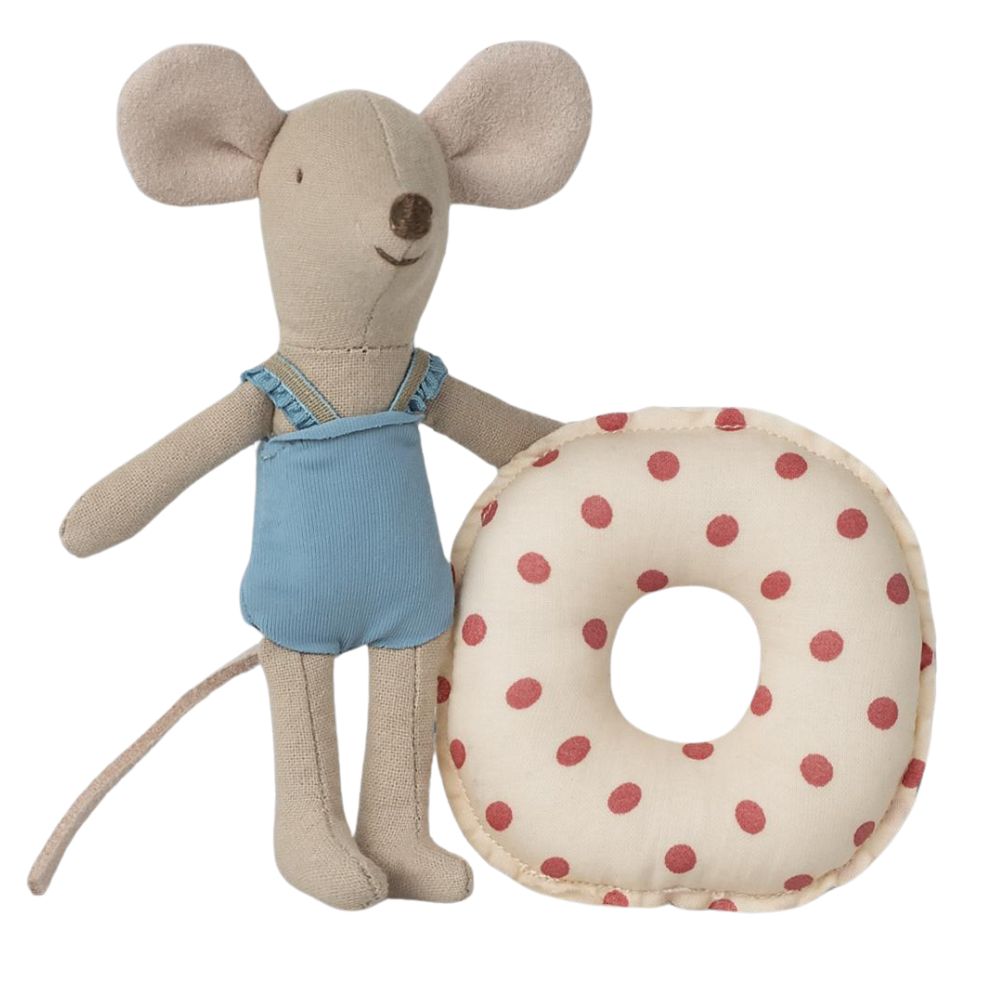Maileg Beach Toy Mouse Figurine with Float, Little Sister Version - Multicolor Dot Design