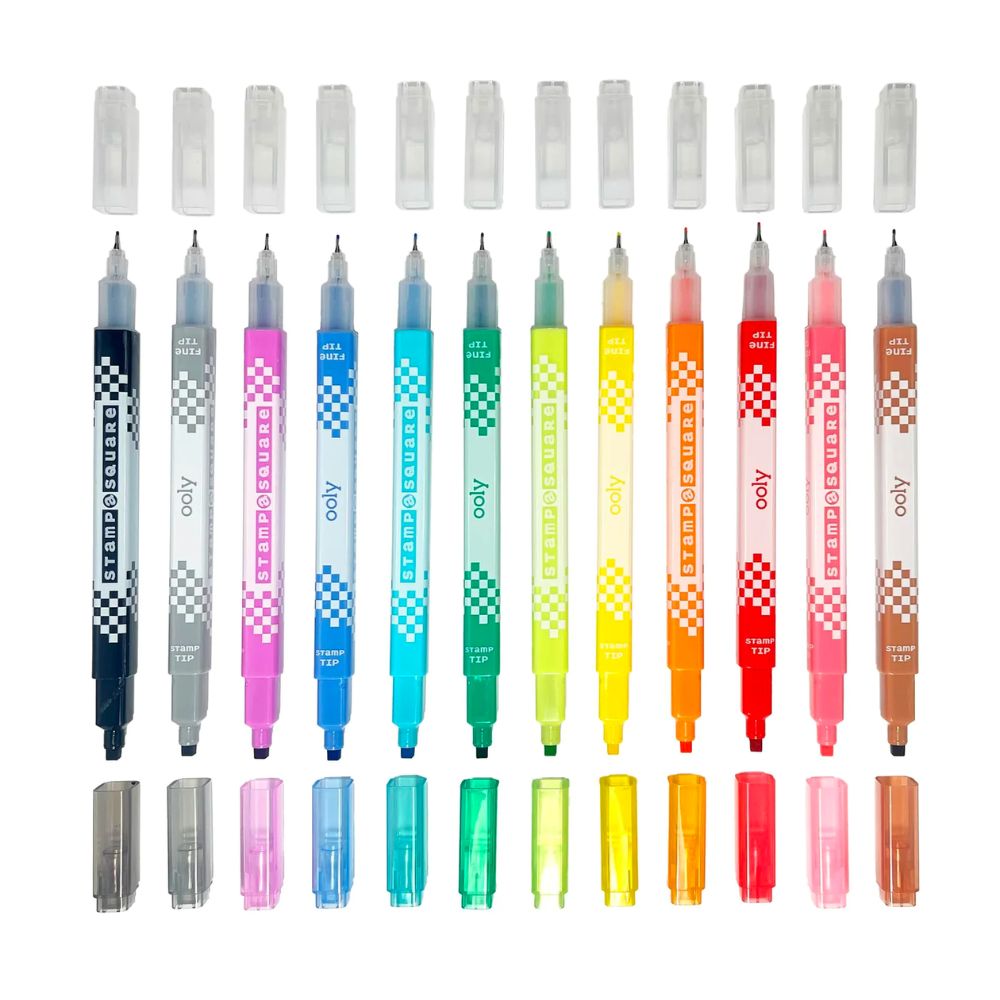 12-Piece Set of Square Stamp Markers with Dual Function