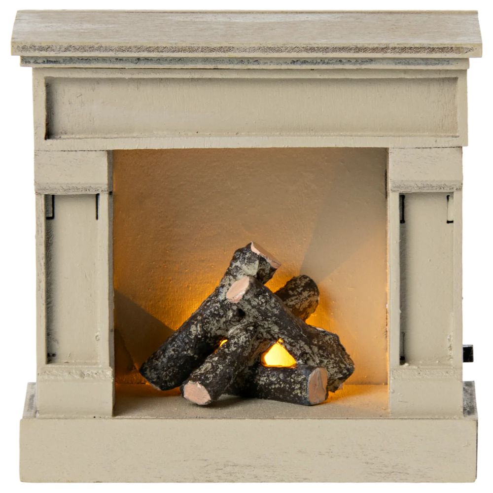 Maileg Off - white Mouse - themed Wooden Fireplace with Vintage Look