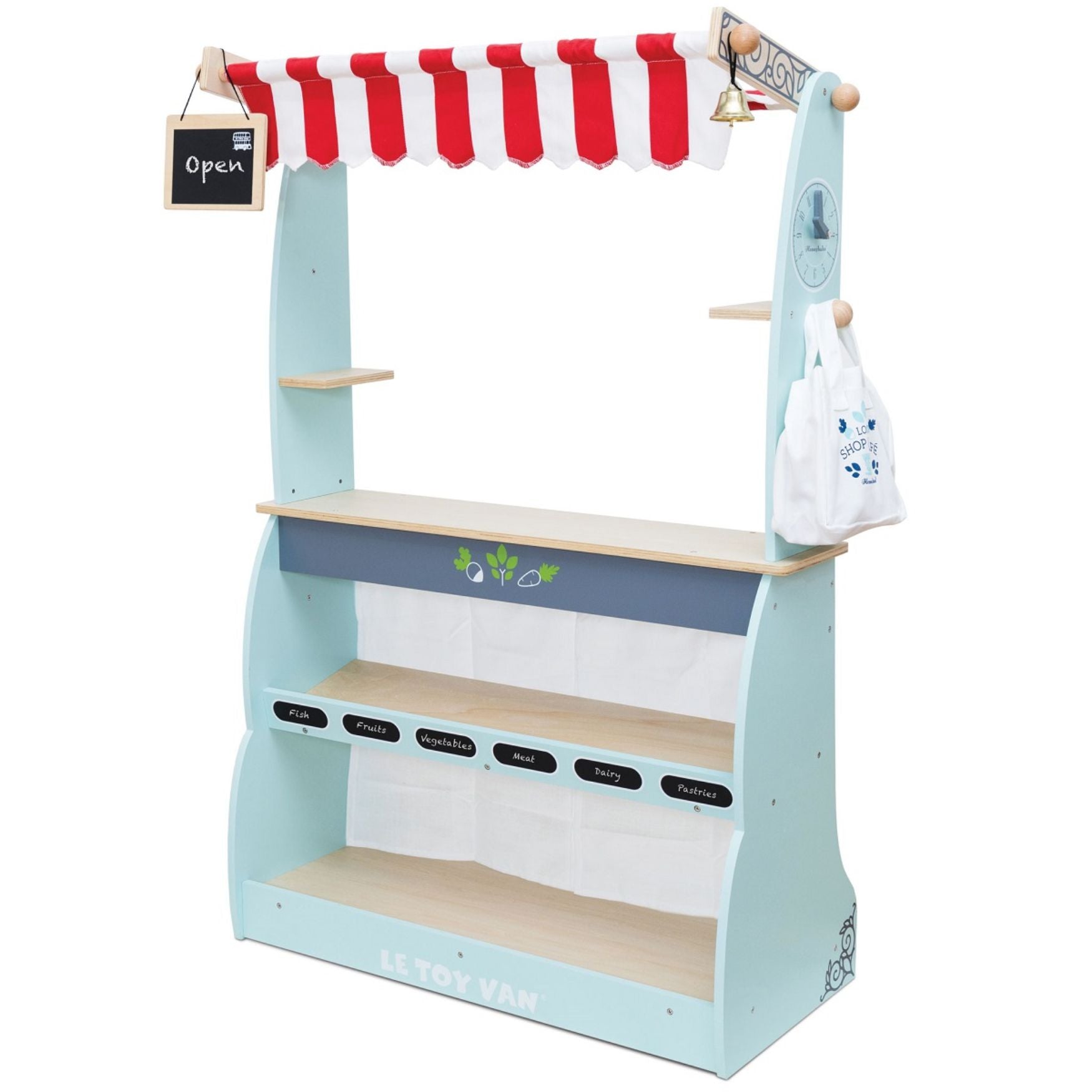 Le Toy Van Reversible Wooden Role - Playing Shop and Café Stall on Wheels