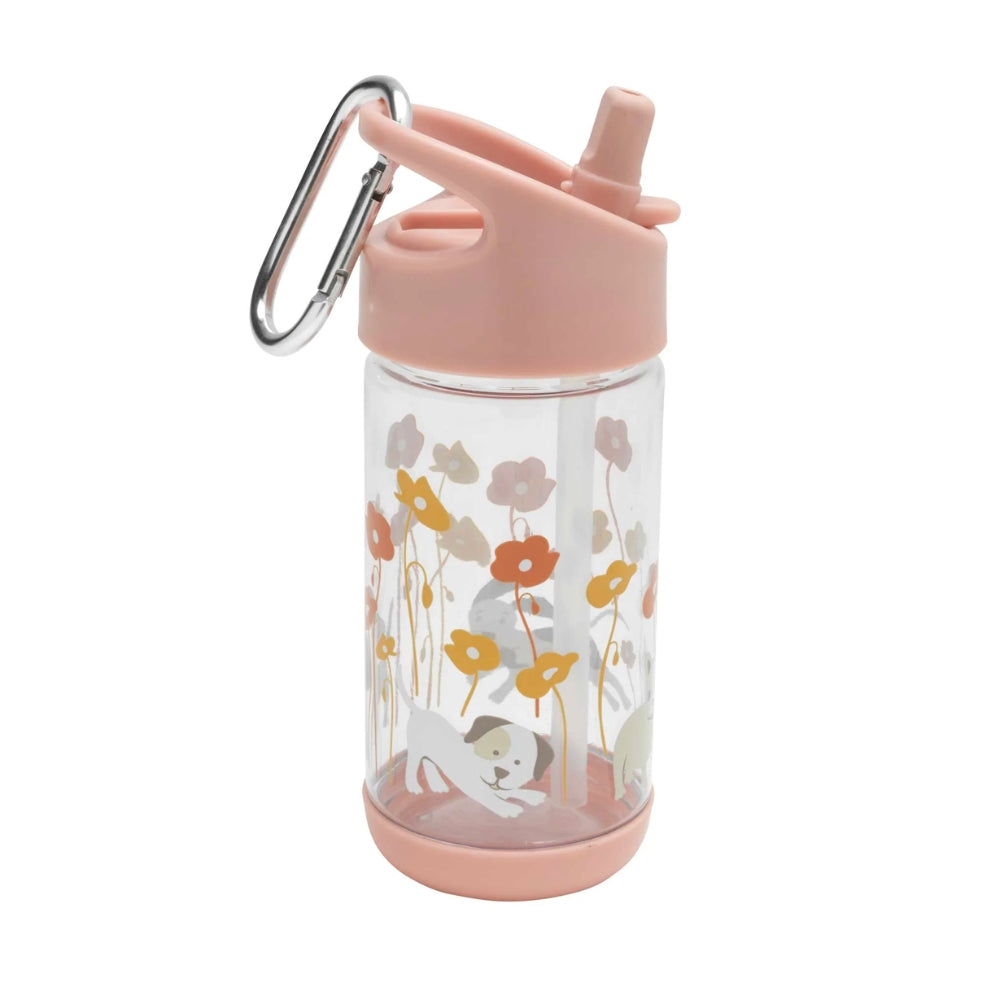Ore Tritan Flip and Sip Drink Bottle Featuring Puppies and Poppies Design