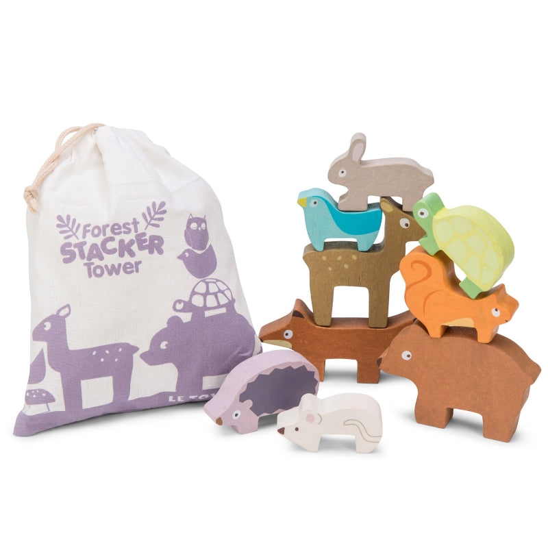 Le Toy Van Wooden Forest Stacker Tower Set with Cotton Carry Bag for Toddlers